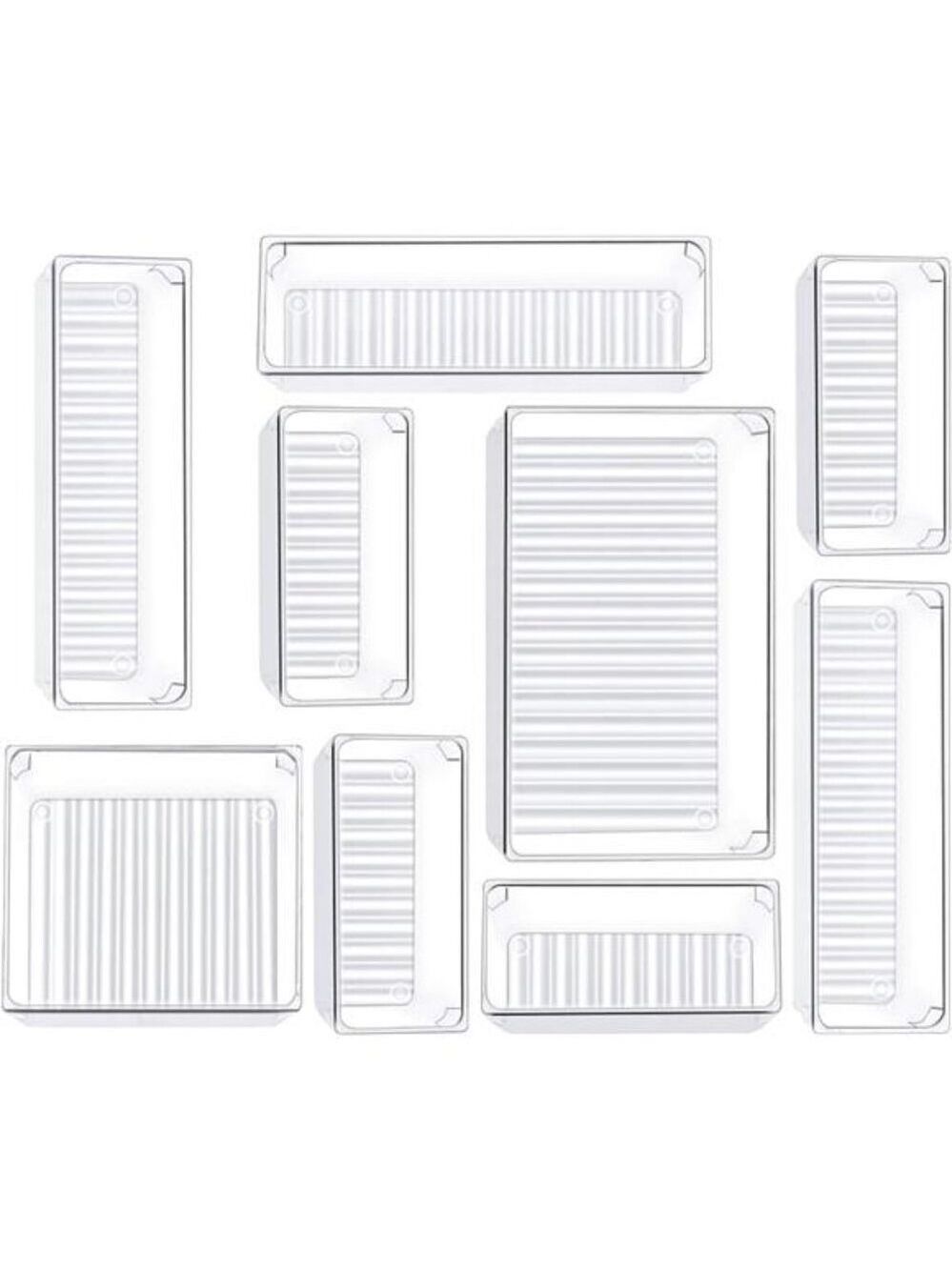 Drawer organizer set 9 pcs clear plastic vanity trays storage bins for home offi